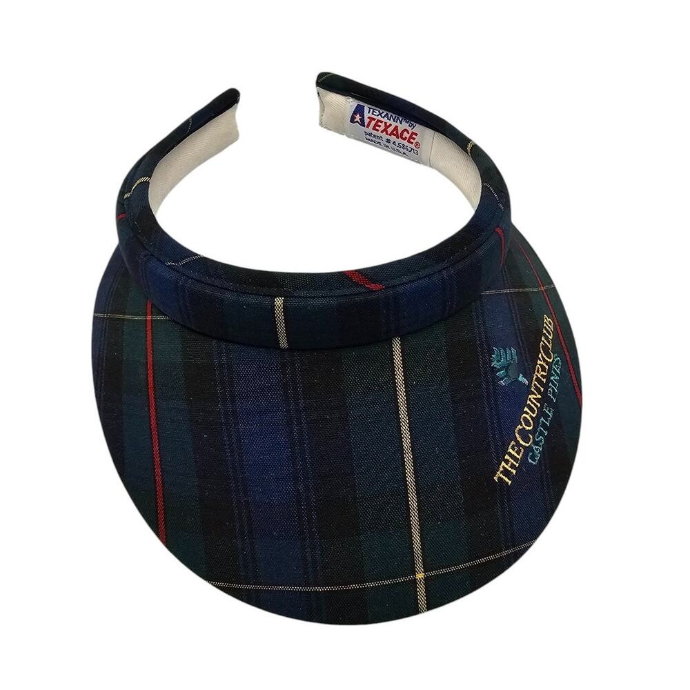 Vintage Y2K Castle Pines Country Club Terry Lined Visor Hat Plaid Preppy Tennis